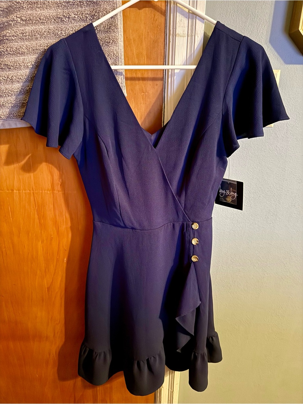 Navy V-Neck Ruffle mockWrap Dress